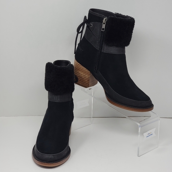 UGG Women's Wedge Block Boots Lace Up Shearling Suede 1104863 Size 6 Pre-owned - Picture 3 of 10